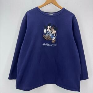 Vintage Disney Mickey Minnie Mouse Embroidered Sweatshirt Navy XL Cartoon Cozy